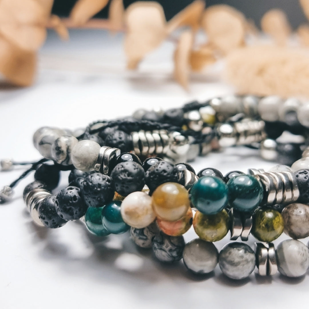 Bracelet Homme - Pierres Laradorite gris