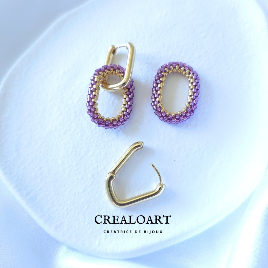 Boucles D'oreilles Violine - Occasion - Fermoir Clous - Bijou Fantaisie