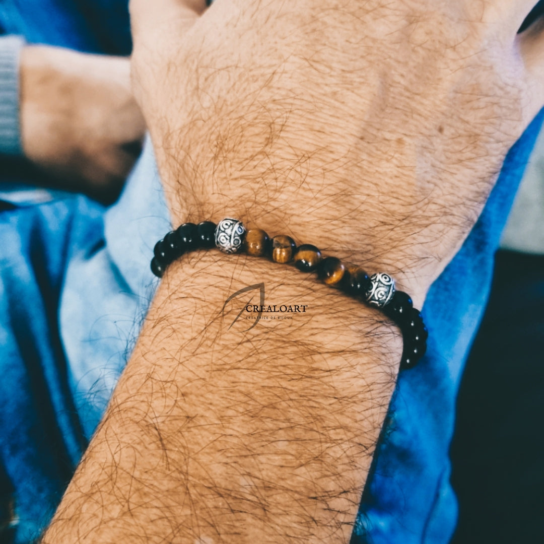Bracelet Homme Simple Obsidiennes & Oeil de Tigre