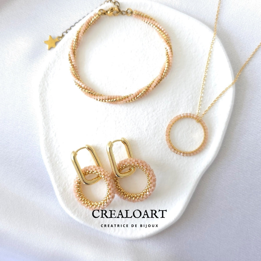 Parrure Rose Poudrée (Boucles d'oreilles ORÉA)