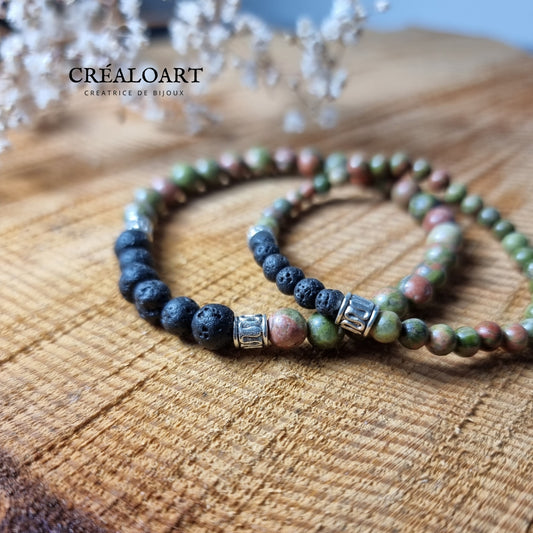 Bracelets DUO - Unakite et Pierre de lave