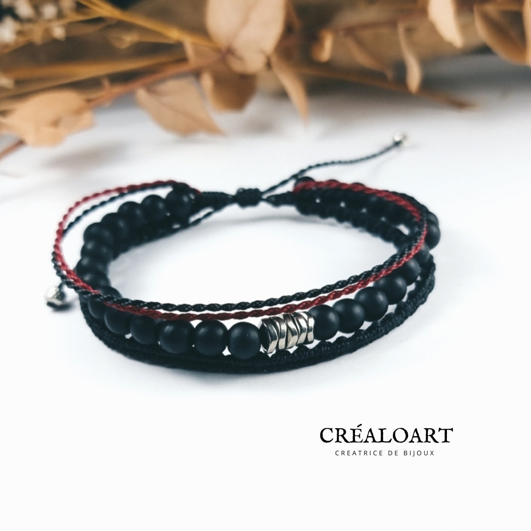 Bracelets DUO - Perles de lave - Rouge