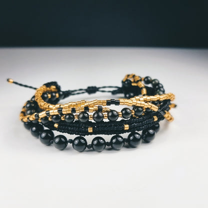 Bracelet Multi-rangs Pierre Obsidienne - DORÉ