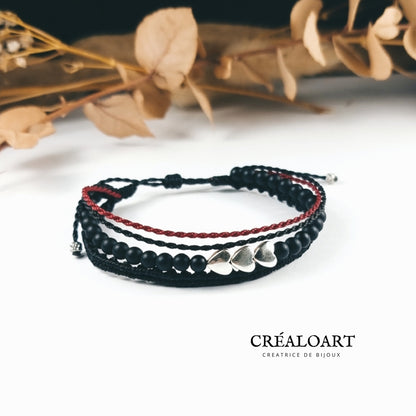 Bracelets DUO - Perles de lave - Rouge