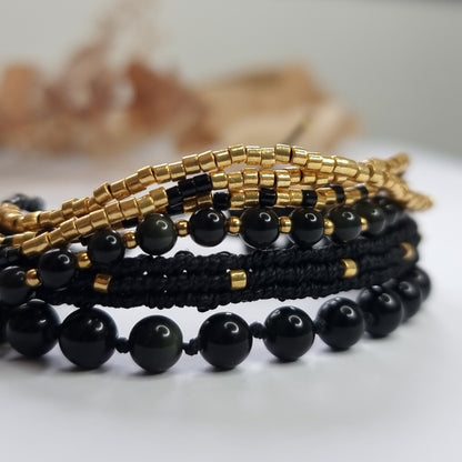 Bracelet Multi-rangs Pierre Obsidienne - DORÉ