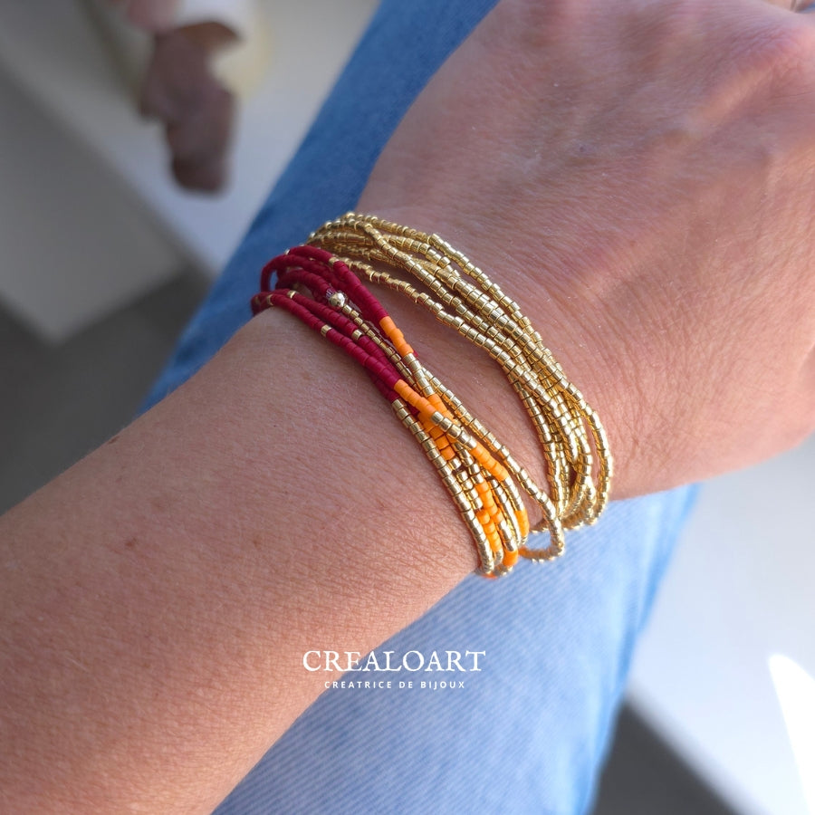 SUNSET Collier/Bracelet Rouge/Orange/Doré