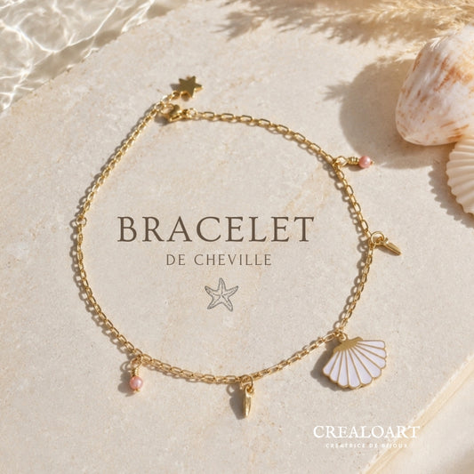 Bracelet de Cheville Coquillage Doré et Perles – Bijou de Pied Été Femme