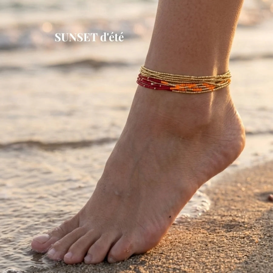 SUNSET Collier/Bracelet Rouge/Orange/Doré