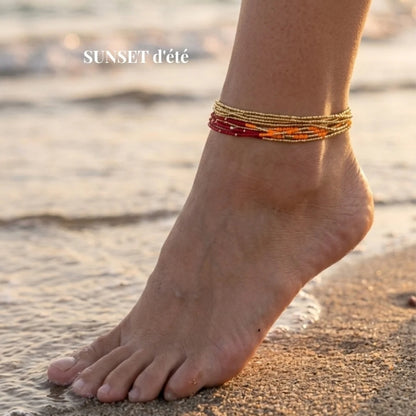 SUNSET Collier/Bracelet Rouge/Orange/Doré