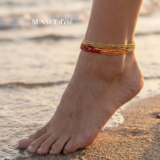 SUNSET Collier/Bracelet Rouge/Orange/Doré