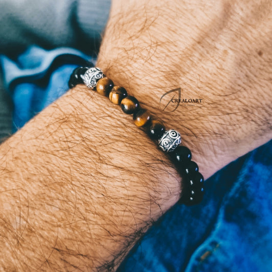 Bracelet Homme Simple Obsidiennes & Oeil de Tigre