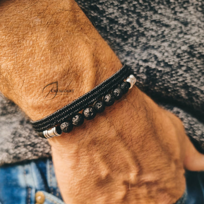 Bracelet Homme - Pierres de Lave & Perles Obsidiennes